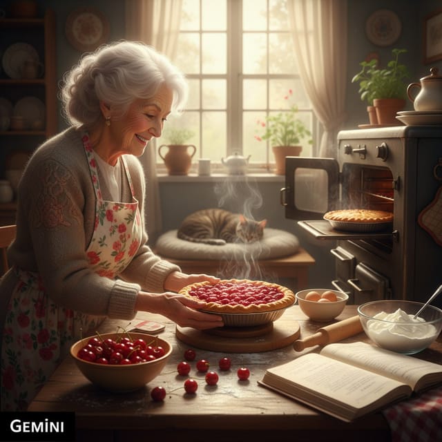 День вишнёвого пирога 🥧 — открытка, нарисованная нейросетью Gemini