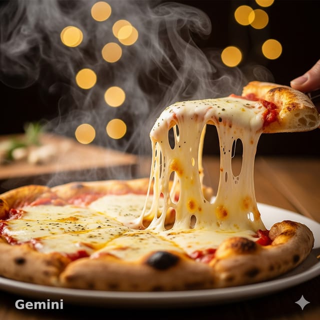 День сырной пиццы — открытка, нарисованная нейросетью Gemini