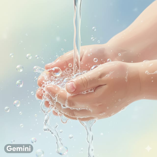 Всемирный день мытья рук — открытка, нарисованная нейросетью Gemini