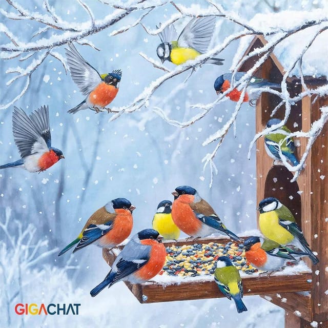 День зимующих птиц России 🐦 — открытка, нарисованная нейросетью GigaChat