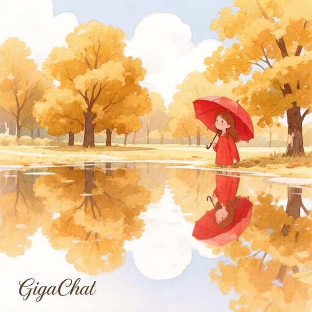 День отражений в лужах — открытка, нарисованная нейросетью GigaChat