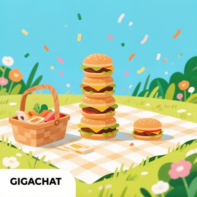 День рождения гамбургера — открытка, нарисованная нейросетью GigaChat