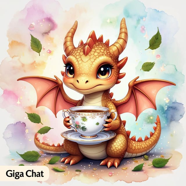 День чайных драконов — открытка, нарисованная нейросетью GigaChat