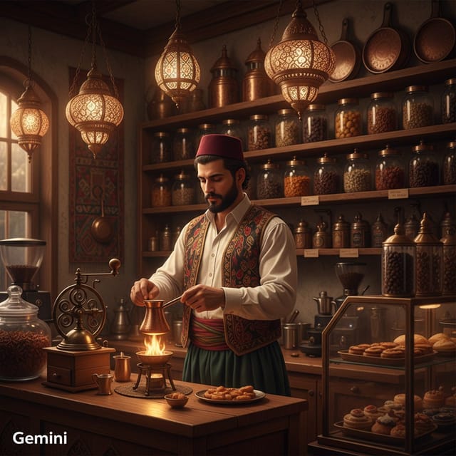 Всемирный день турецкого кофе (ЮНЕСКО) — открытка, нарисованная нейросетью Gemini