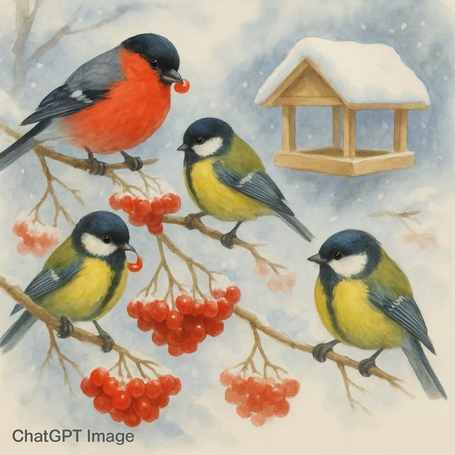 День зимующих птиц России 🐦 — открытка, нарисованная нейросетью ChatGPT