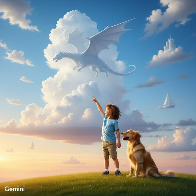 День рассматривания лиц в облаках — открытка, нарисованная нейросетью Gemini
