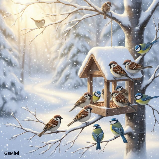 День зимующих птиц России 🐦 — открытка, нарисованная нейросетью Gemini