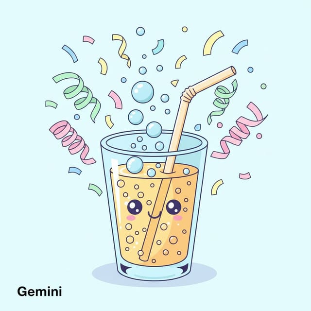 День рождения газированной воды — открытка, нарисованная нейросетью Gemini