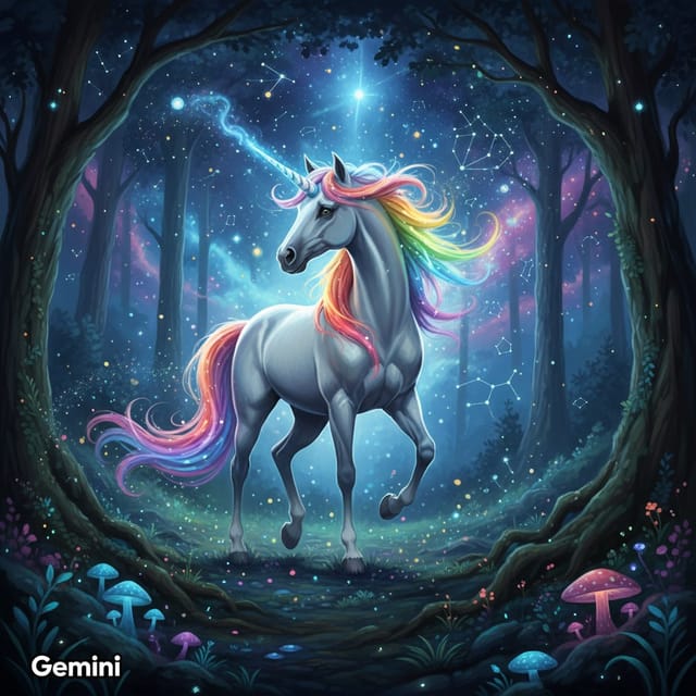 День единорога — открытка, нарисованная нейросетью Gemini